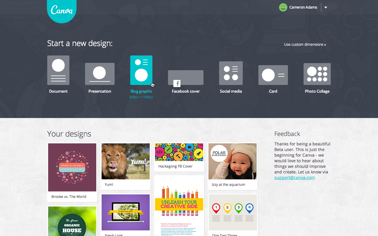 User Homepage Screenshot